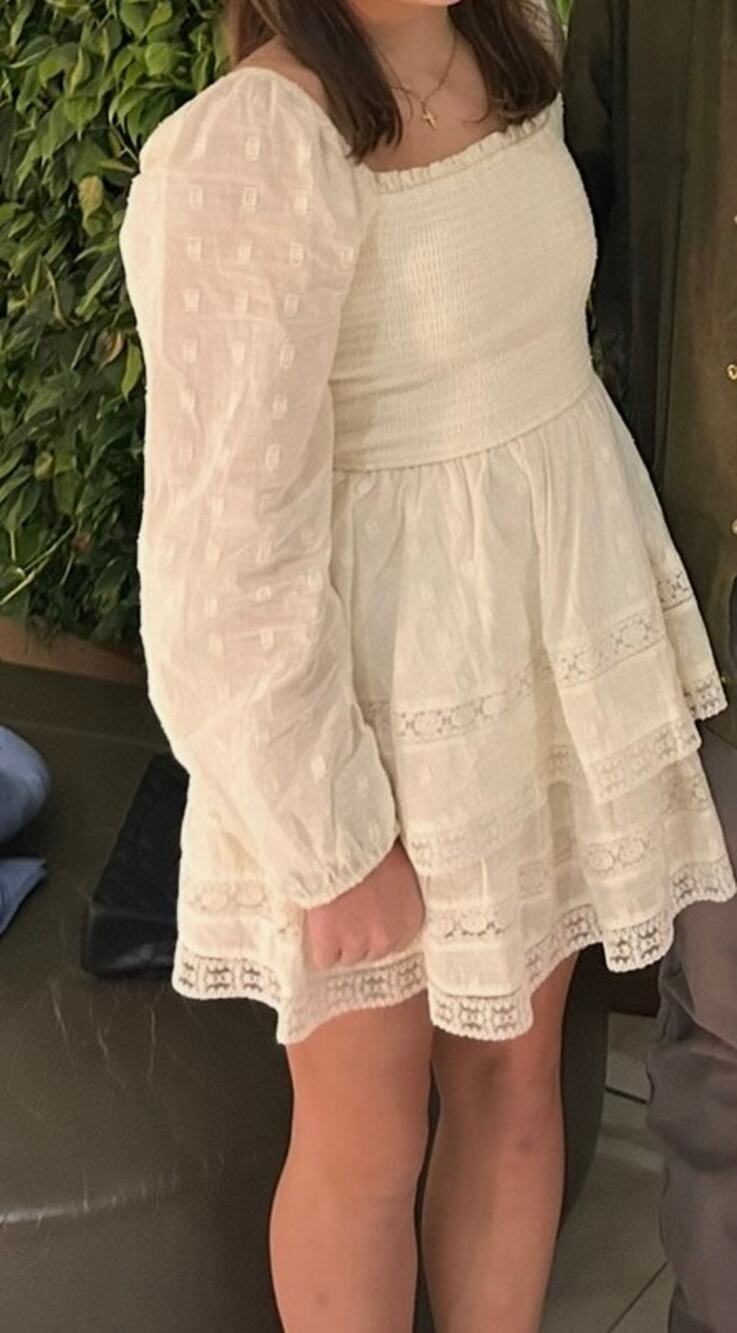 Altar'd State Cream Lace Tiered Mini Dress XS